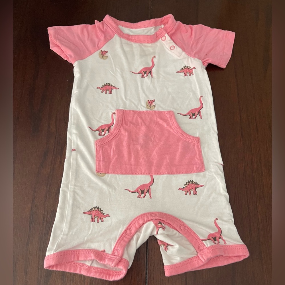 Kyte baby pink Dino shortall Sz 6-12 m